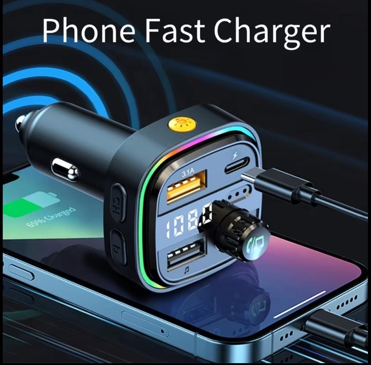 C26 Car Bluetooth FM Transmitter MP3 Player with USB-C 3.1A & RGB Ambient Light - Image 2